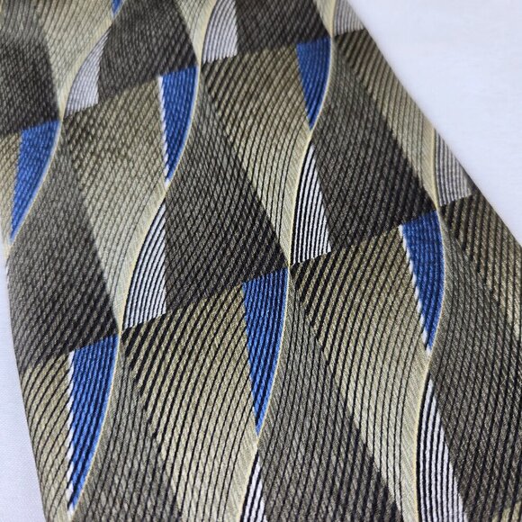 Murano Italia 100% Silk Men's Tie Green Blue Cream Wavy Striped Pattern NWT - Picture 3 of 10